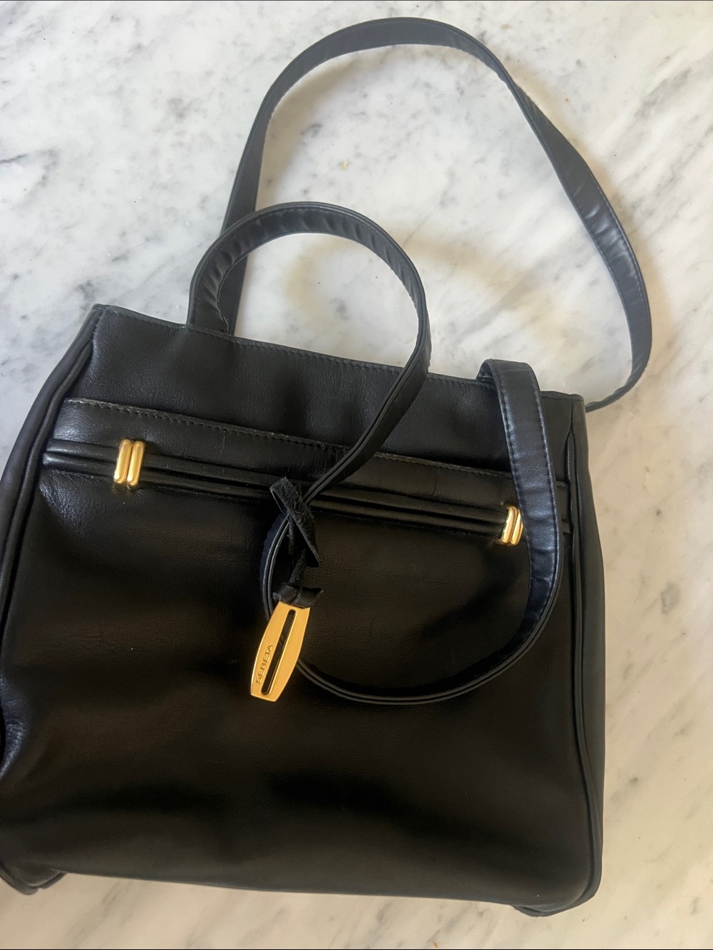 Black Shoulder Tote with Gold Accent Pendant